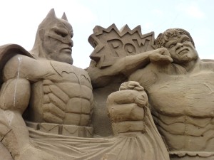 Super heroes at Weston sand sculpture festival