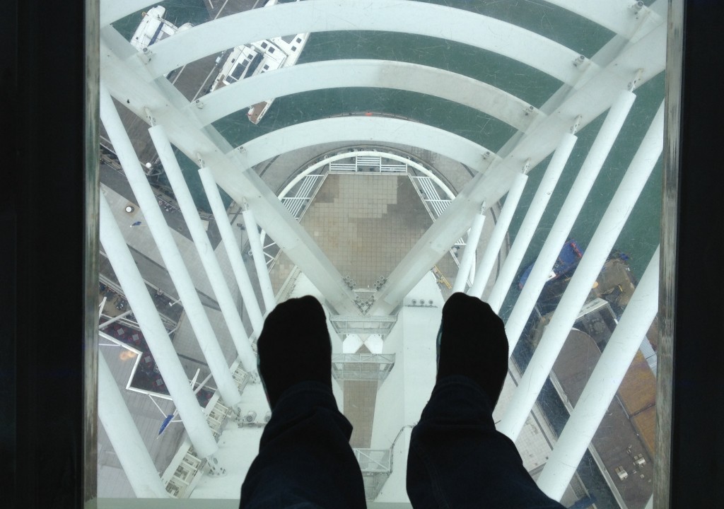 Standing on the glass floor, Spinnaker Tower