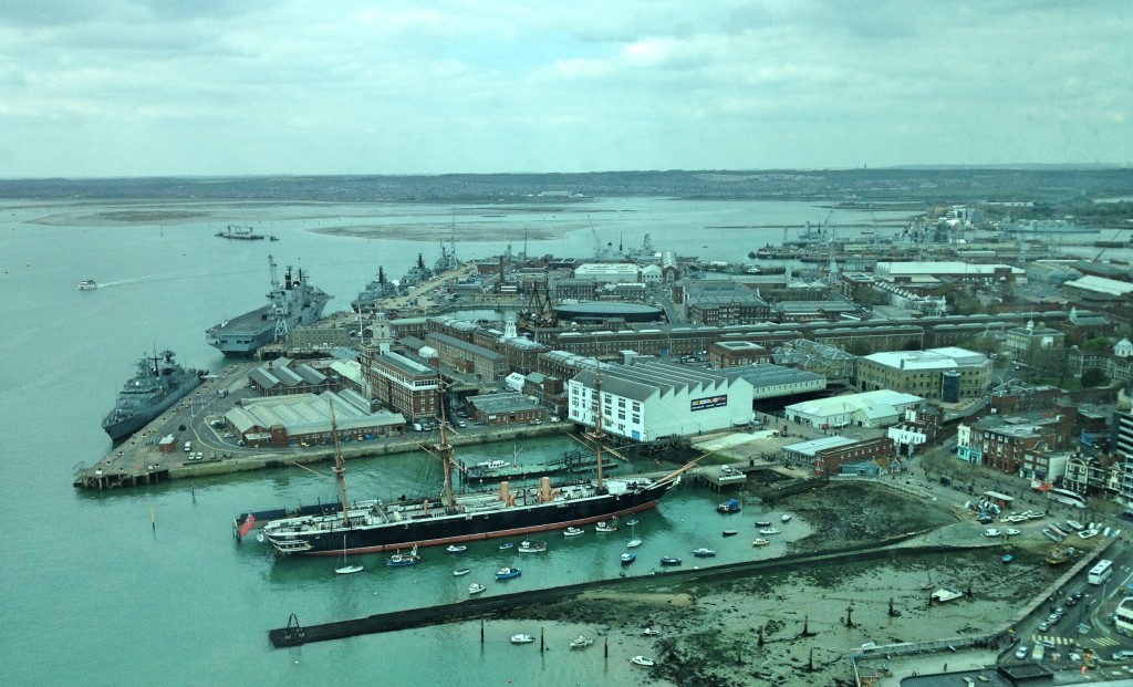 View from Spinnaker Tower over Portsmouth Historic Dockyard