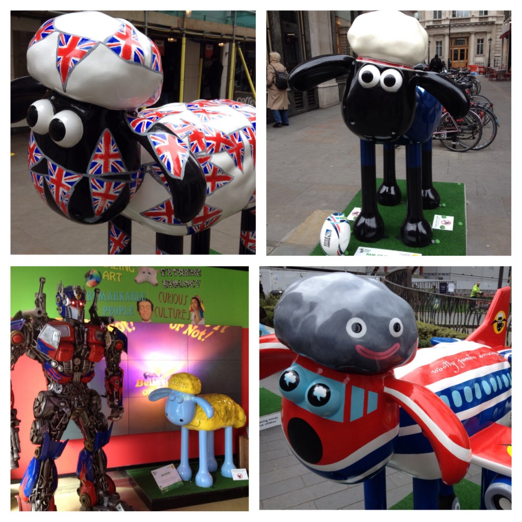 Rule Britannia (Broadwick St), Ram of the Match (Regent St), Monsters (Picadilly Circus), Woolly Jumbo (Leicester Square)