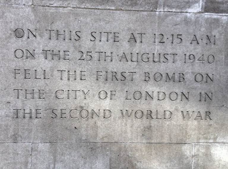 Plaque to remember possible site of first Second World War bomb in London, Fore Street