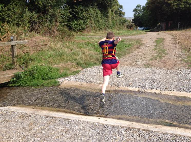 No need for the bridge! Jumping the ford near Kilve