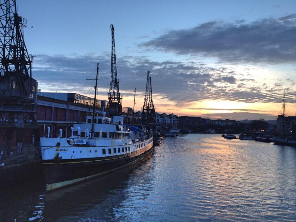 Sunset over Bristol harbourside